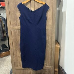 Lafayette 148 size 10 Dress Sleeveless Stretch Bodycon V Neck and Back